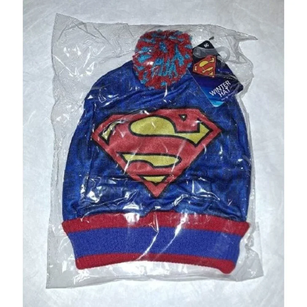 New Superman DC Comics Beanie Hat Adult Winter One Size NWT Superhero Shield NIP - Picture 2 of 2